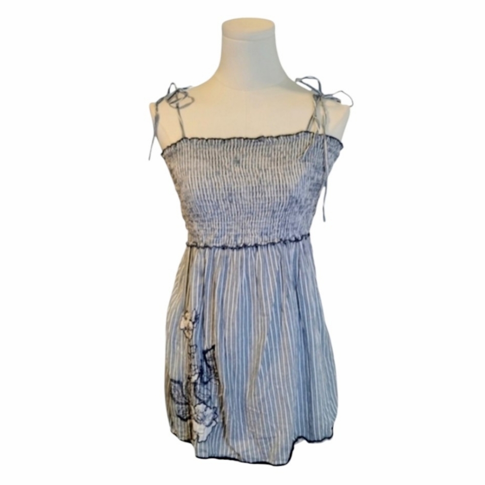 Vintage Motherhood Maternity Navy Blue Striped Floral Summer Top Size Medium